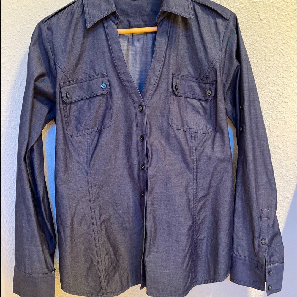 Express Button Down Denim Blouse L